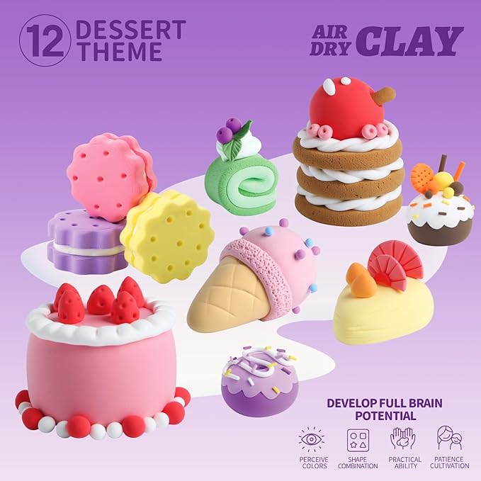 Air Dry Clay Kits - Modeling Clay for Kids, Ultra Light & Soft, Safe & Non-Toxic, 12 Boxes DIY Model Magic Clay with Sculpting Tools & Tutorials, Creatible Art Crafts Toys Gifts Boys Girls