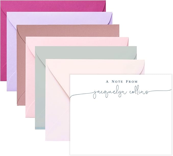 Co Calligraphy Note Cards Cards - Custom Thank You Notes, Personalized Note Cards and Envelopes Set for Women, Personalized Stationery Set, Thank You Cards, Choice of Colors, AS-1602