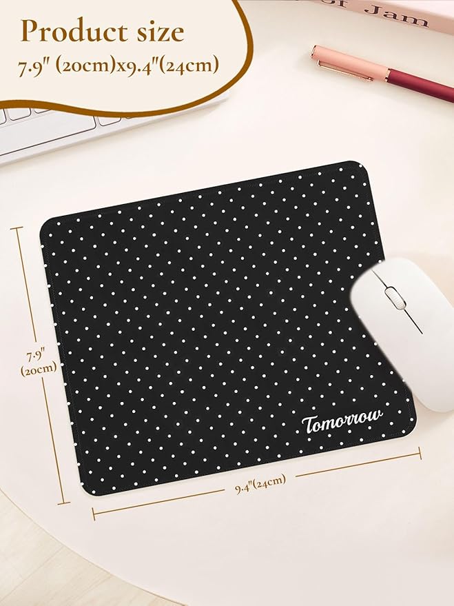 Cute Fashion Polka Dot Mouse Pad, Waterproof Aesthetics Dots Mouse Mat Design,Non-Slip Rubber Base Computer Simple Funny Mousepad,Wave Point Small Mouse Pad Desk Accessories,Black