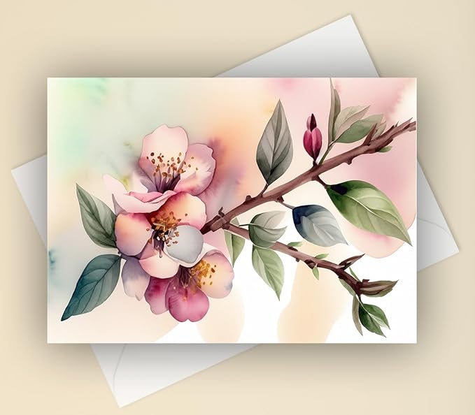 Vintage Watercolor Flowers Greeting Cards - Set of 10 All Occasion 5 x 7 Note Cards with Envelopes. Blank Inside. Botanical Floral Designs of Flowers, Leaves and Branches Inspired by Nature.
