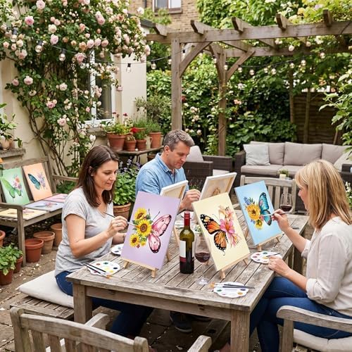 Cholemy 99 Pcs 16 Set Sip and Paint Kit for Adults 8"x 10" Pre Drawn Canvas Painting with Wooden Easel Pre Printed Canvas Painting Favor for DIY Birthday Gifts Adult's Date Party (Butterfly) - Image 6