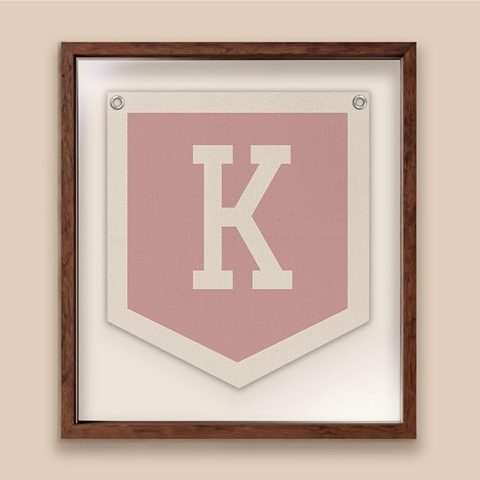 Lacama Baby Shower Decor Gifts, Pink Initial Personalized Preppy Banner, Baby Girl Nursery Decor, Initial Pennant，Vintage Room Decor Toddler Room Bedroom Playroom Front Door Birthday Gift(K)