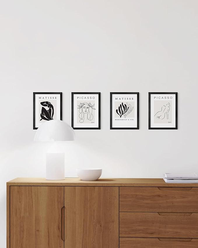 HAUS AND HUES Premium Aluminum 6x8 Black Picture Frames - Set of 4 with Vertical Hanging and Easel Back for Tabletop, Home, Office