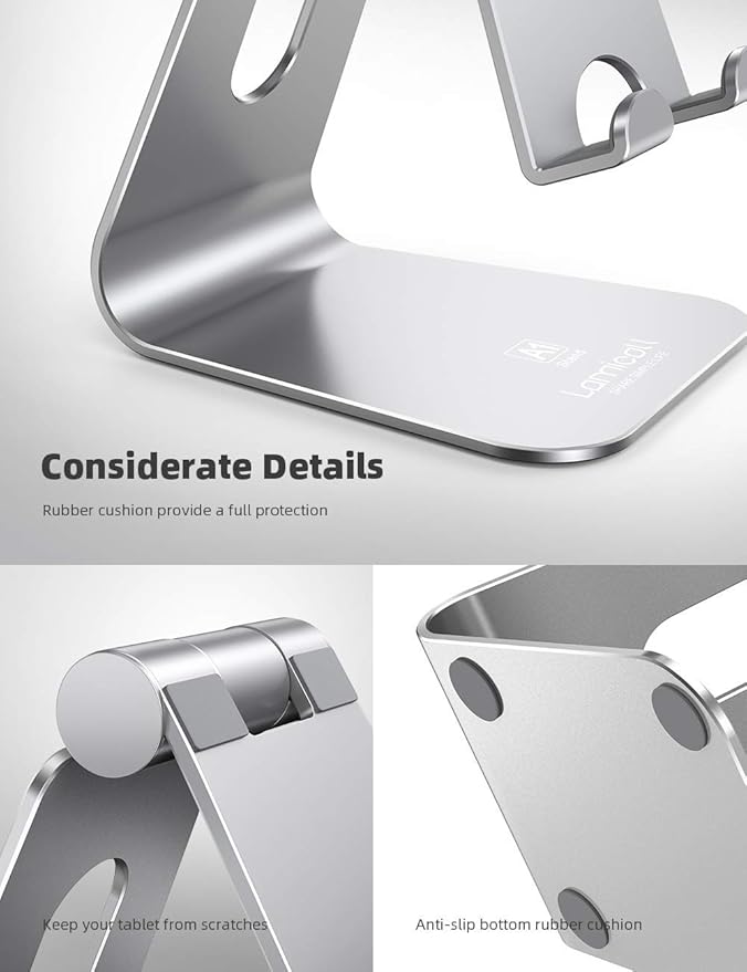 Lamicall Tablet Stand, Tablet Holder for Desk - Multi-Angle Adjustable Tablet Desktop Dock Cradle, Compatible with iPad Pro 11, 12.9, Air, Mini, Fire HD, Galaxy Tab, and Other 4-13" Tablets, Silver