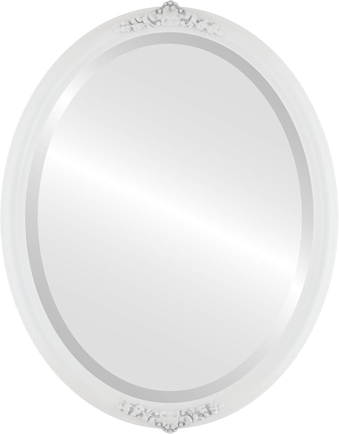 OVALCREST Oval Beveled Wall Mirror for Home Decor - Contessa Style - Linen White - 26" x 22"
