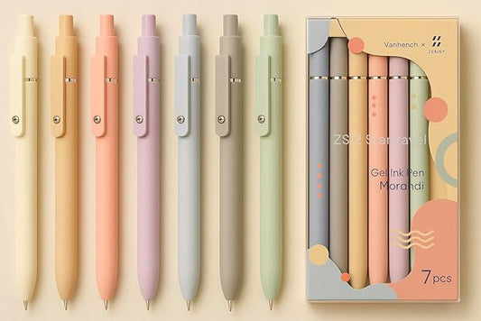Vanhench 7Pcs 0.5mm Black Ink Gel Pens Quick Dry with Silicone Touch Barrel & Fidget Stress Ball, Multifunction Writing Fine Point Smooth Writing Pens School Supplies Stocking Stuffers Gifts for Women