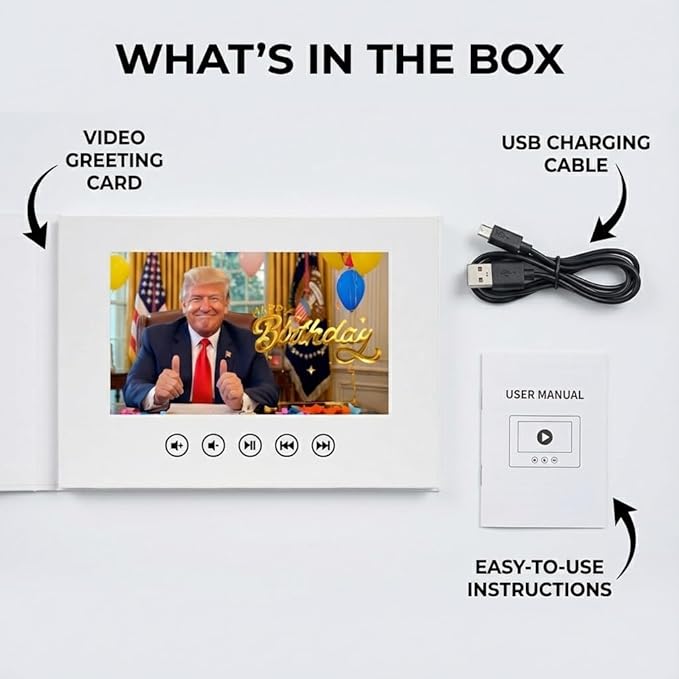 SLIDY Donald Trump Funny Birthday Video Greeting Card with Message from a Famous American President – Personalized Video Birthday Gift for Men and Women, Unique Universal Birthday Present for Him or Her, Memorable Celebration Keepsake