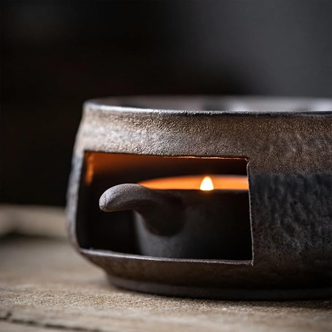 Ceramic Tea Stove Warmer Set,Cedar and Burner, Multi-Functional Teapot and Heater, Natural Calming Effect Scents Diffuser with Tealight Holder for Home Office Hotel