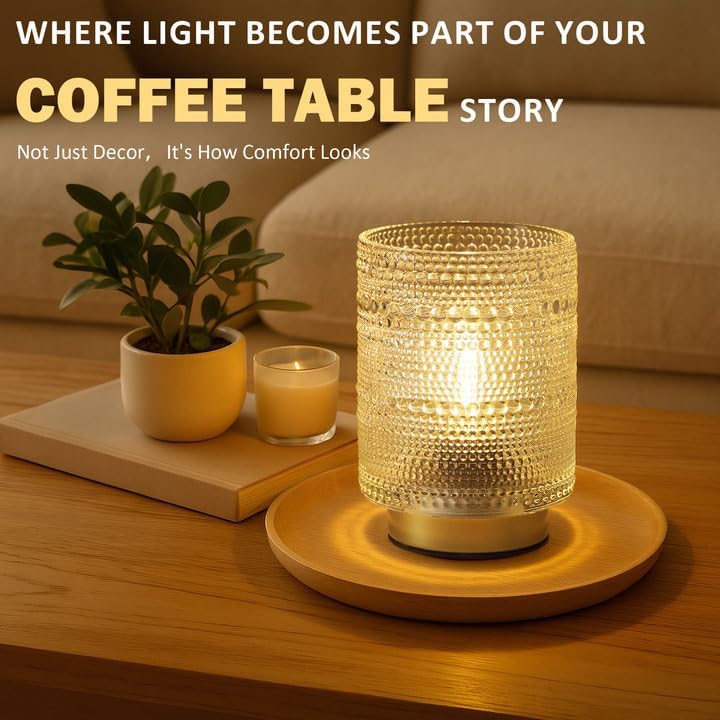 Small Battery operated Lamp with Timer for Bedside/Coffee Table/Book shelf Decor,Cordless Aesthetic Lamps with Warm Moody Lighting for Home Decor/Dorm/Entryway/Cubicle/Bathroom/ Patio Decor(Clear) - Image 3