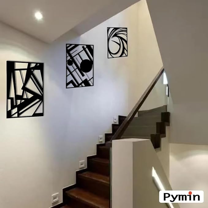 Pymin 4 Pack Modern Metal Abstract Wall Art, Minimalist Matte Black Single Line Art Décor, 3D Sculptures Textured Hanging Wall Home Decor and Shadow Effect Wall Decor for Living Room Bedroom, 16"x11"