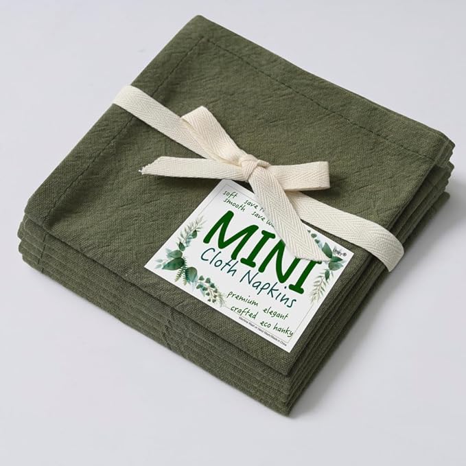 Urby Eco Hanky 10x10in Reusable Linen/Cotton Napkins. Small Cloth Napkins. Eco Friendly. Ideal Use As Kids Napkins for Lunch. Dinners. Occasions Like Weddings,Birthday,Cocktail Parties. (LGN,6pk)