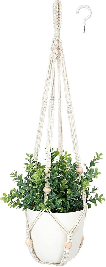Mkono Fake Hanging Plant with Pot, Hanging Plants Artificial Spring Decor Macrame Plant Hanger with Faux Plant Greenery Boho Hanging Planter for Home Bedroom Bathroom Office Decoration