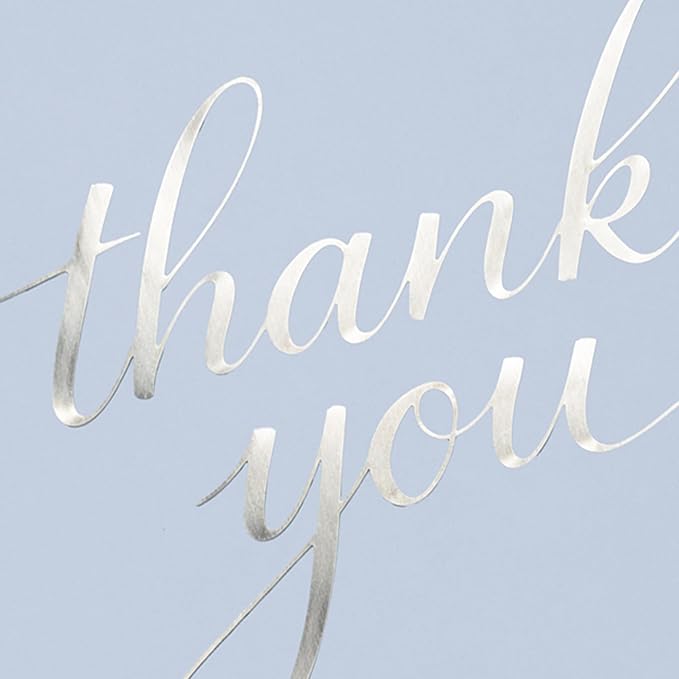 Cheerin 24 Pack Light Blue Thank You Cards With Envelopes Set - Elegant Silver Foil Thank You Notes for Wedding, Birthday and Baby Shower - Bulk Appreciation Cards 3x5 inch
