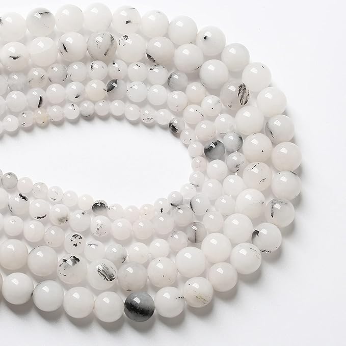 8MM 46PCS Natural Stone Ink Spots Jade Loose Beads for Jewelry Making DIY Bracelet Necklace