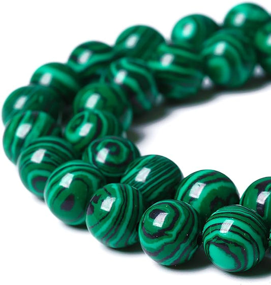 46pcs 8mm Synthetic Green Malachite Beads Natural Stone Round Loose Spacer Beads for Jewelry Making DIY Necklaces Bracelets 15" (8mm, Green Malachite)