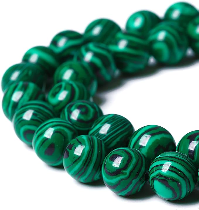 60pcs 6mm Synthetic Green Malachite Beads Natural Stone Round Loose Spacer Beads for Jewelry Making DIY Necklaces Bracelets 15" (6mm, Green Malachite)
