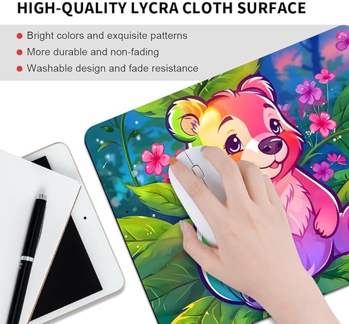 The Bear and The Flower Texture Mouse pad, Square Waterproof and Anti Slip Mouse pad for Office laptops
