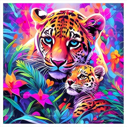 TAOPAOLAB Jaguar and Cub Digital Painting Kit for Adults - DIY Colorful Wildlife Oil Painting on Canvas 7.87x7.87in, Framed Acrylic Paint Kit, Wall Art for Living Room or Office by Unknown