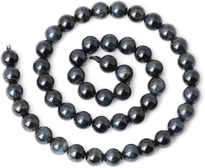 45PCS 8mm Natural Blue Tiger Eye Gemstone Round Loose Beads for Jewelry Making DIY Findings 1 Strand 15"