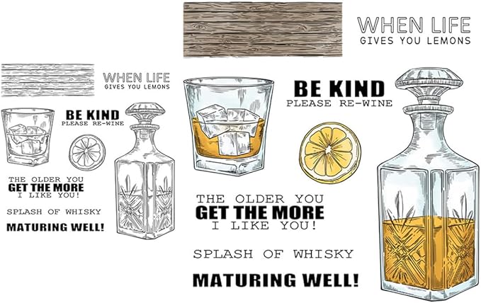 Wine Bottle Cup Stamps and Cutting Dies for Card Making DIY Transparent Silicone Clear Stamp and Metal Die Cuts Sets for Scrapbooking Paper Greeting Cards Decor Seals Craft Supplies