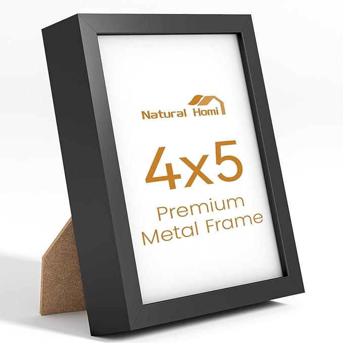 4x5 Aluminum Metal Picture Frame,Tempered Glass Black Photo Frame 4x5 for Family Photo,Posters,Art,Document to Wall Mount Horizontally or Vertically