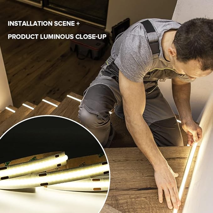 USB LED Light Strip 6.56FT, 5 Volt USB Powered COB LED Tape Lights, 6000K Daylight White 8mm High Density Flexible Strips CRI90+ for TV Backlight Under Cabinet Bedroom, No Controller and Power