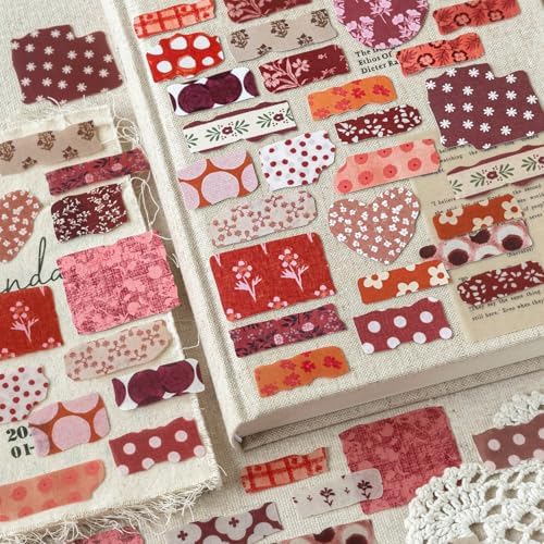 300 Pcs Vintage Washi&Fabric-Patterned Stickers Kit Junk Journal Supplies - Image 5