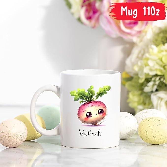 Custom Choose Name Turnip Mug, Turnip Vegetable Coffee Mug Gifts For Kids Child, Vegetable Lover Cup, Personalized Turnip White Ceramic Mug 11oz 15oz, Vegetable Mugs For Turnip Lovers, Vegan Tea Cup