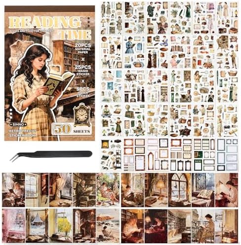 Aesthetic Scrapbooking Stickers Supplies for Junk Journal, 30 Sheets 500+ Vintage Washi Stickers for Journaling and 20 A5 Scrapbook Papers, Pre-Cut Ephemera Sticker Book for Adults DIY Crafts by Ahmagen