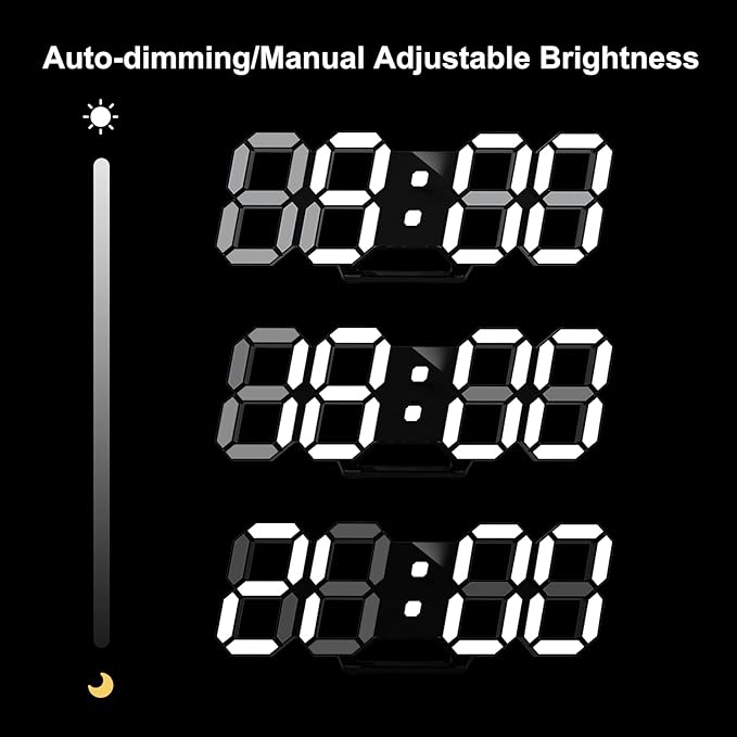 Deeyaple Led Digital Alarm Clock 3D Small Wall Clock Snooze Dimmable Time Memory 12/24 Date Temperature Remote Control Night Light Office Kitchen Living Room Bedroom (9.7 Inch, Black)
