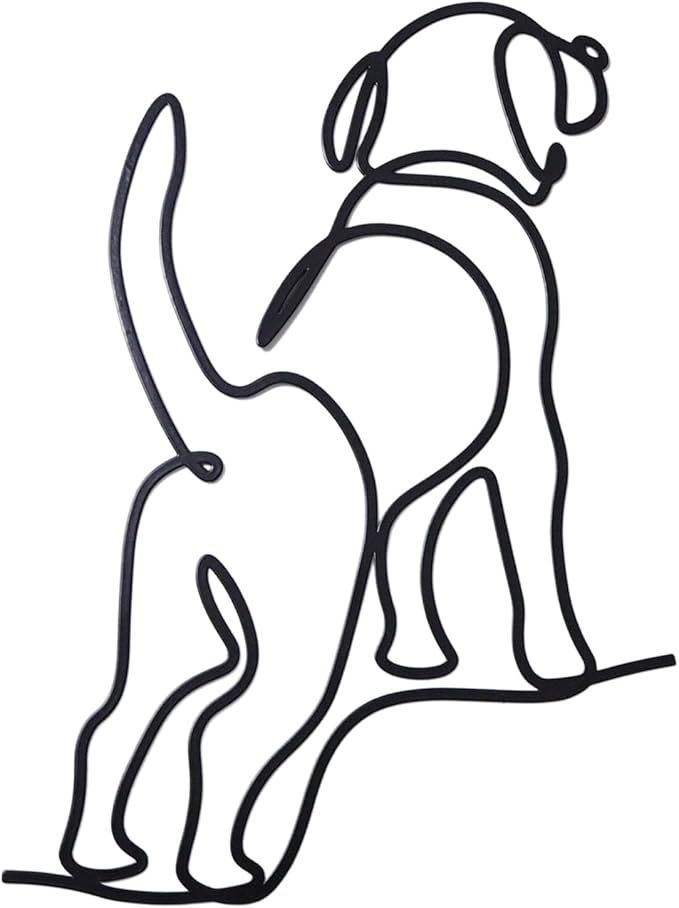 TYLCC Black Metal Dog Wall Decor Minimalist Abstract Dog Wall Art Line Drawing Art for Living Room Bedroom Decorations (Guard)