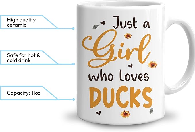 Hyturtle Personalized Cute Duck Coffee Mug - Gift For Duck Lover - Just A Girl Who Loves Ducks - Duck Gift For Women - Gift For Animal Lover - Birthday - Custom Coffee Cup Ceramic Mug 11oz - 15oz