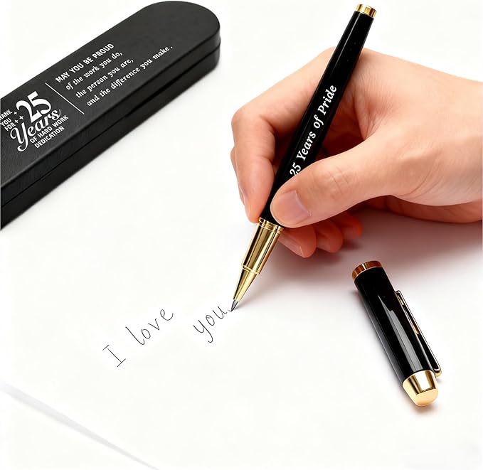 iyaone 25 Year Silver Work Anniversary Pen Gift- Engraved Gel Pen for Employee & Staff Quarter Century Award, Silver Anniversary Recognition