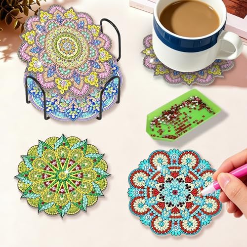 Diamond Art Coasters Kit for Adults, 8PCS Mandala Coasters with Holder - Image 6