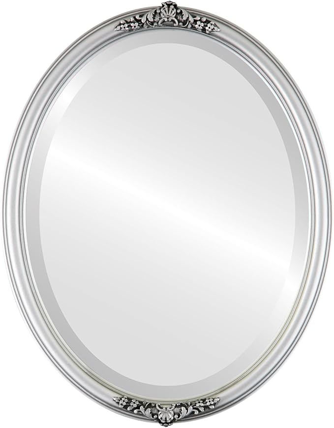 OVALCREST Oval Beveled Wall Mirror for Home Decor - Contessa Style - Silver Spray - 26" x 22"