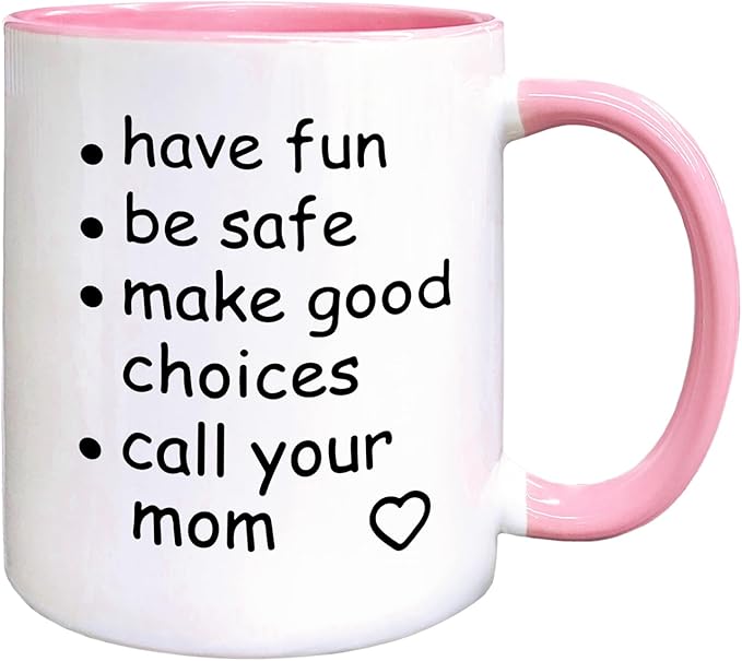 QASHWEY Funny Call Your Mom Coffee Mug, College Freshmen Students Graduation Gift, Call Your Mom Coffee Cups Ceramic 11 Ounce, College Gift Tea Mug Cup, Gifts for College Freshmen Girls Boys(Pink)