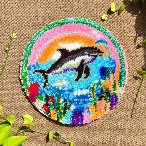 MeoobkCraft Latch Hook Rug Kits for Adults, Dolphin Latch Hook Kit, Ocean DIY Beginner Craft, Home Decor 19.7x19.7in - Image 2