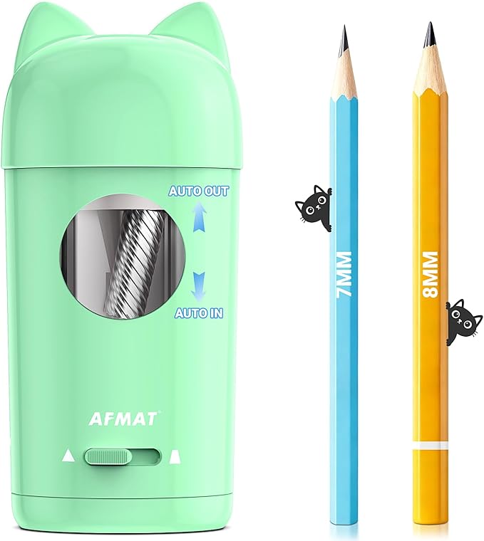 AFMAT Electric Pencil Sharpener, Fully Automatic Pencil Sharpener for φ7-8mm No.2/Colored Pencils, Auto in & Out, Rechargeable & Cordless, Hands-Free Colored Pencil Sharpeners for Classroom Home PSX9