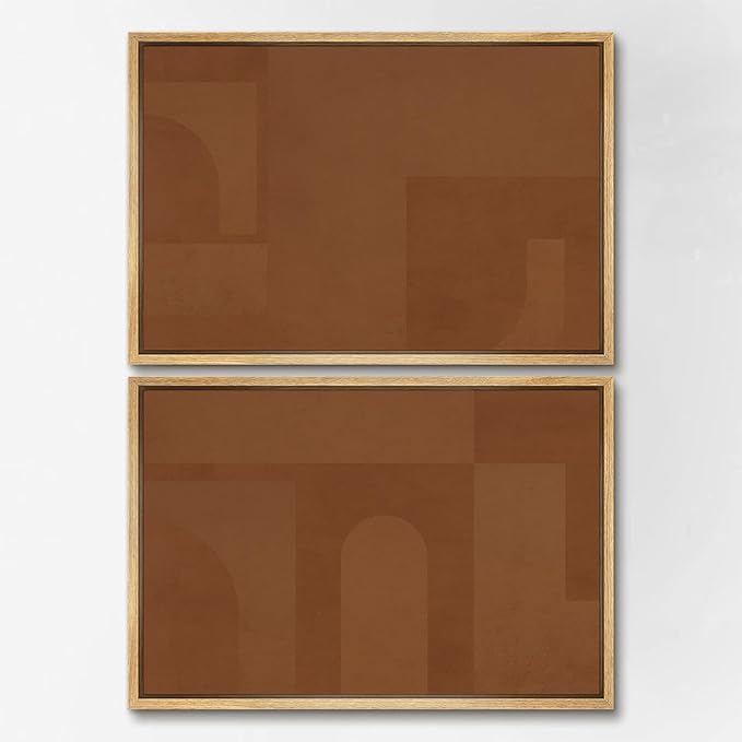 SIGNWIN Framed Canvas Print Wall Art Set Mid-Century Brown Polygon Landscape Abstract Shapes Digital Art Modern Art Decorative Minimalism Vintage for Living Room, Bedroom, Office - 24"x36"x2 Natural