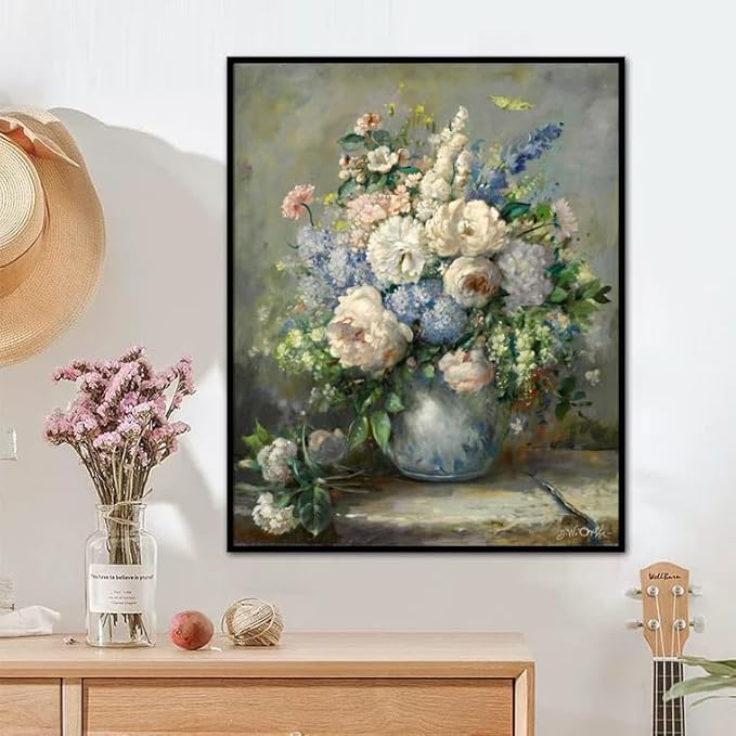 msspart Pierre Auguste Renoir Canvas Wall Art Print - Spring Bouquet Floral Oil Painting Reproduction Classic Flowers Artwork Poster for Office Bedroom Bathroom Home Decor- 24"x36"