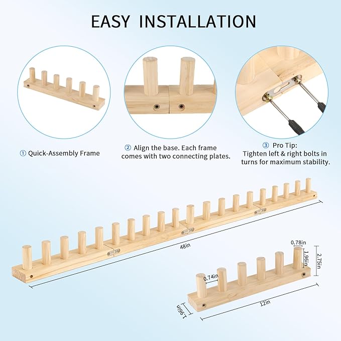 Craftspire 48" Large Chunky Knitting Loom Kit for Beginners - Adjustable Wood Frame for No-Needle DIY Blankets, Scarves & Throws | Relaxing Craft Gift for Stress Relief & Home Decor