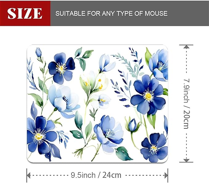 Square Mouse Pad White Blue Flowers 3, Personalized Premium-Textured Custom Mouse Mat Design, Washable Mousepad Cloth, Non-Slip Rubber Base Computer Mouse Pads for Wireless Mouse