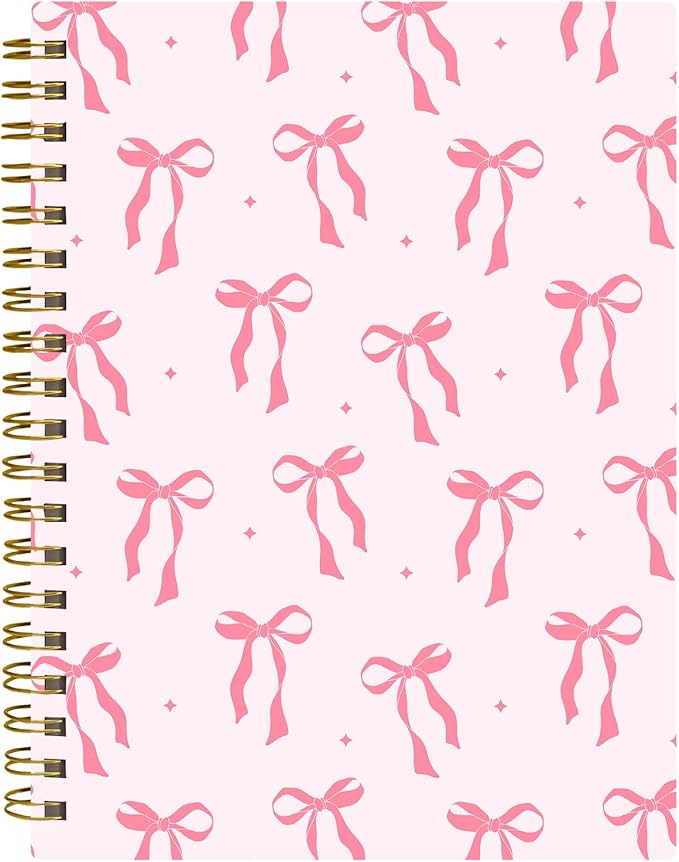 Spiral Journal Notebook,A5 Hardcover Lined Journals for Women 6 x 8.3 in,60 Sheets 120 Pages Thick Paper,Cute College Ruled Writing Notebook for Office Work School(Cute Pink Ribbon Bow)