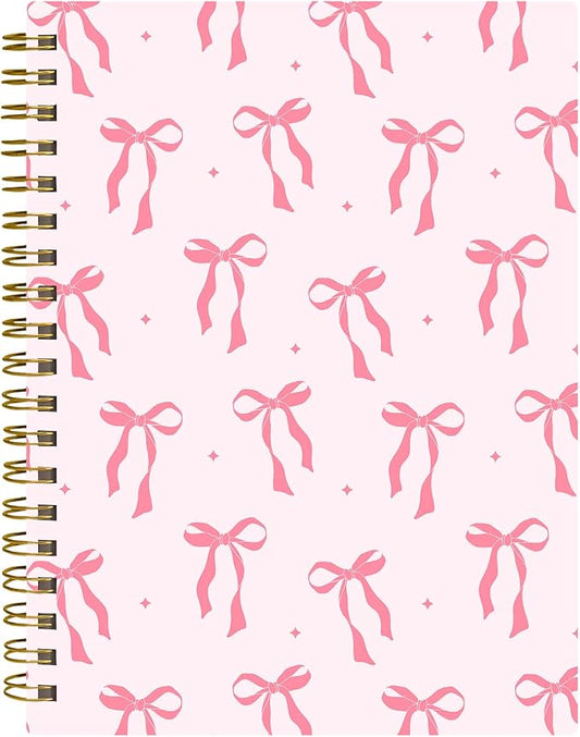 Spiral Journal Notebook,A5 Hardcover Lined Journals for Women 6 x 8.3 in,60 Sheets 120 Pages Thick Paper,Cute College Ruled Writing Notebook for Office Work School(Cute Pink Ribbon Bow)
