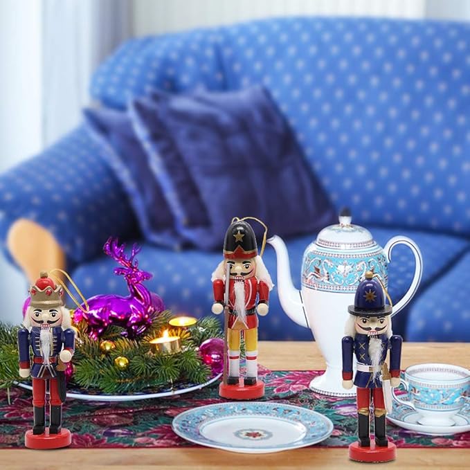 Joliyoou Wooden Christmas Nutcracker, 6 Pcs Mini Soldier Figurines 5.1 inch Ornaments for Xmas Gifts