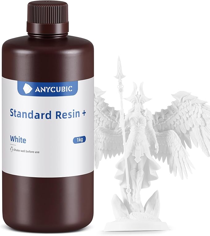 ANYCUBIC Standard 3D Printer Resin Plus, 405nm SLA Fast UV-Curing Resin, High Precision & Rapid Photopolymer for 8K/14K/16K Capable LCD/DLP/SLA 3D Printing (White, 1000g)