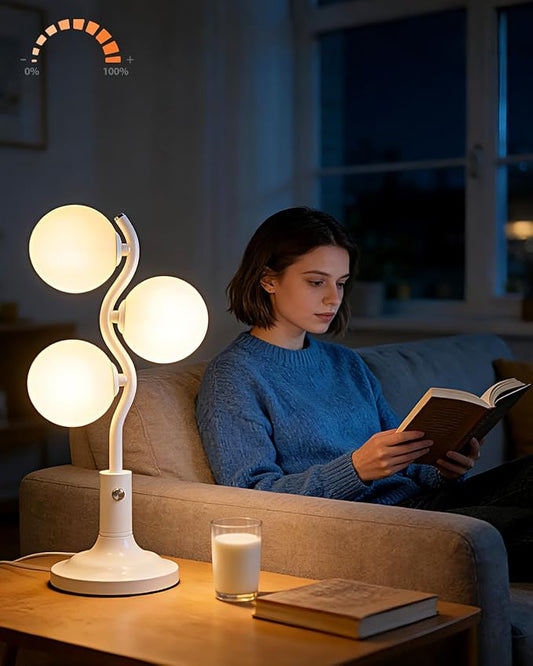 Lightdot Mid Century Globe Table Lamp Dimmable Modern 3 Lights White Desk Lamp 3000K Warmwhite Bedside Table Lamp for Bedroom Living Room Study Room(G9 Bulbs Included)