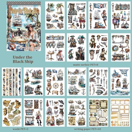 Snycler Under The Black Ship Theme Sticker Scrapbooking Supplies for Junk Journal, 20 Sheets PET Stickers - Vintage Journaling Stickers, Ephemera Sticker Book Pre Cut, Junk Journal Supplies, Planner - Image 6