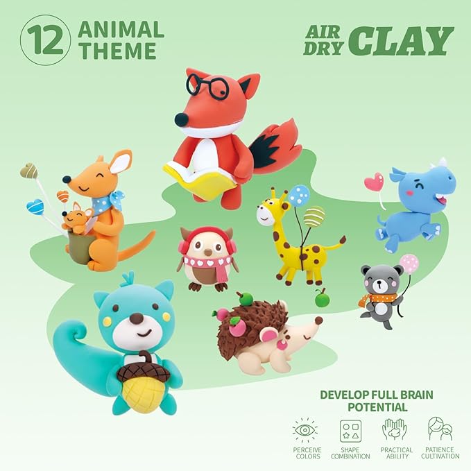 Air Dry Clay Kits - Modeling Clay for Kids, Ultra Light & Soft, Safe & Non-Toxic, 12 Boxes DIY Model Magic Clay with Sculpting Tools & Tutorials, Creatible Art Crafts Toys Gifts Boys Girls