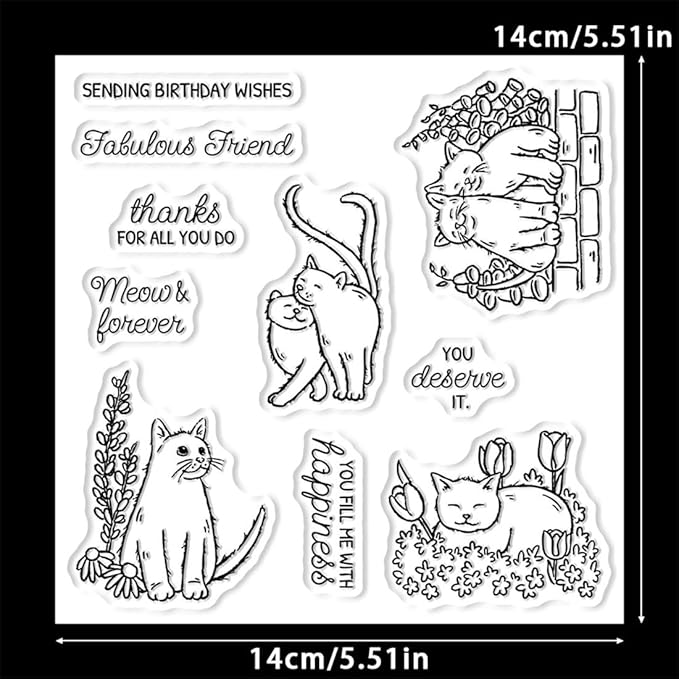 cat Pets Stamps and Cutting Dies for Card Making DIY Transparent Silicone Clear Stamp and Metal Die Cuts Sets for Scrapbooking Paper Greeting Cards Decor Seals Craft Supplies